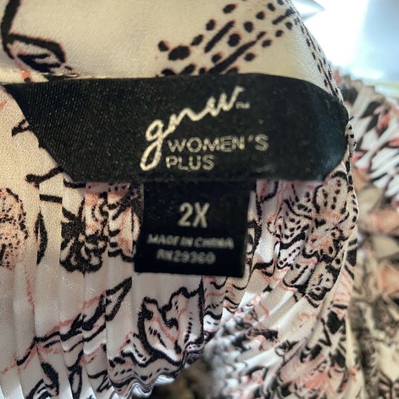 Womens Stretch Pink Floral Geometric Pleated Tunic Top Kimono Bell Sleeve 2X - Picture 5 of 5